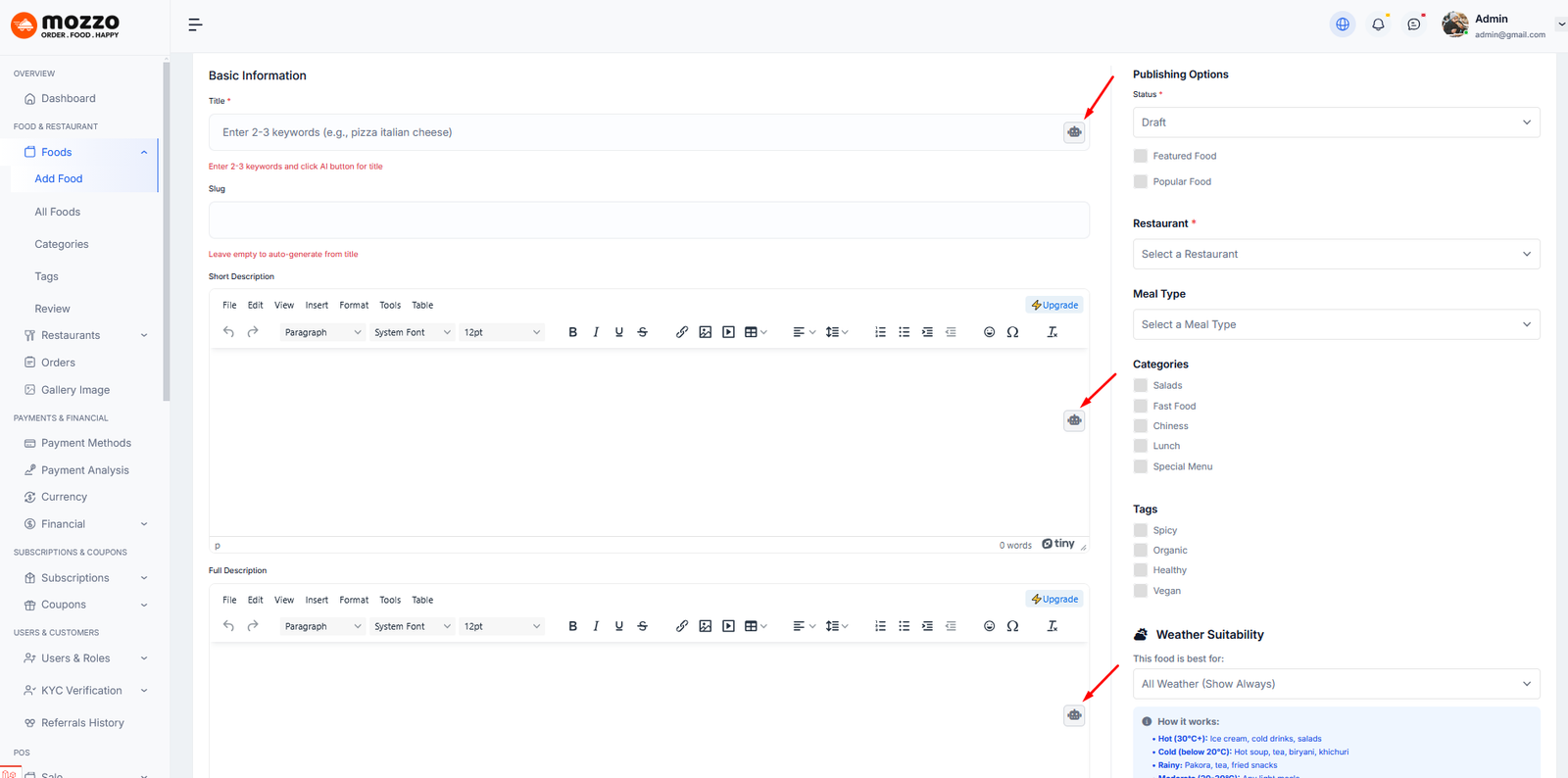 AI Food Generator Demo