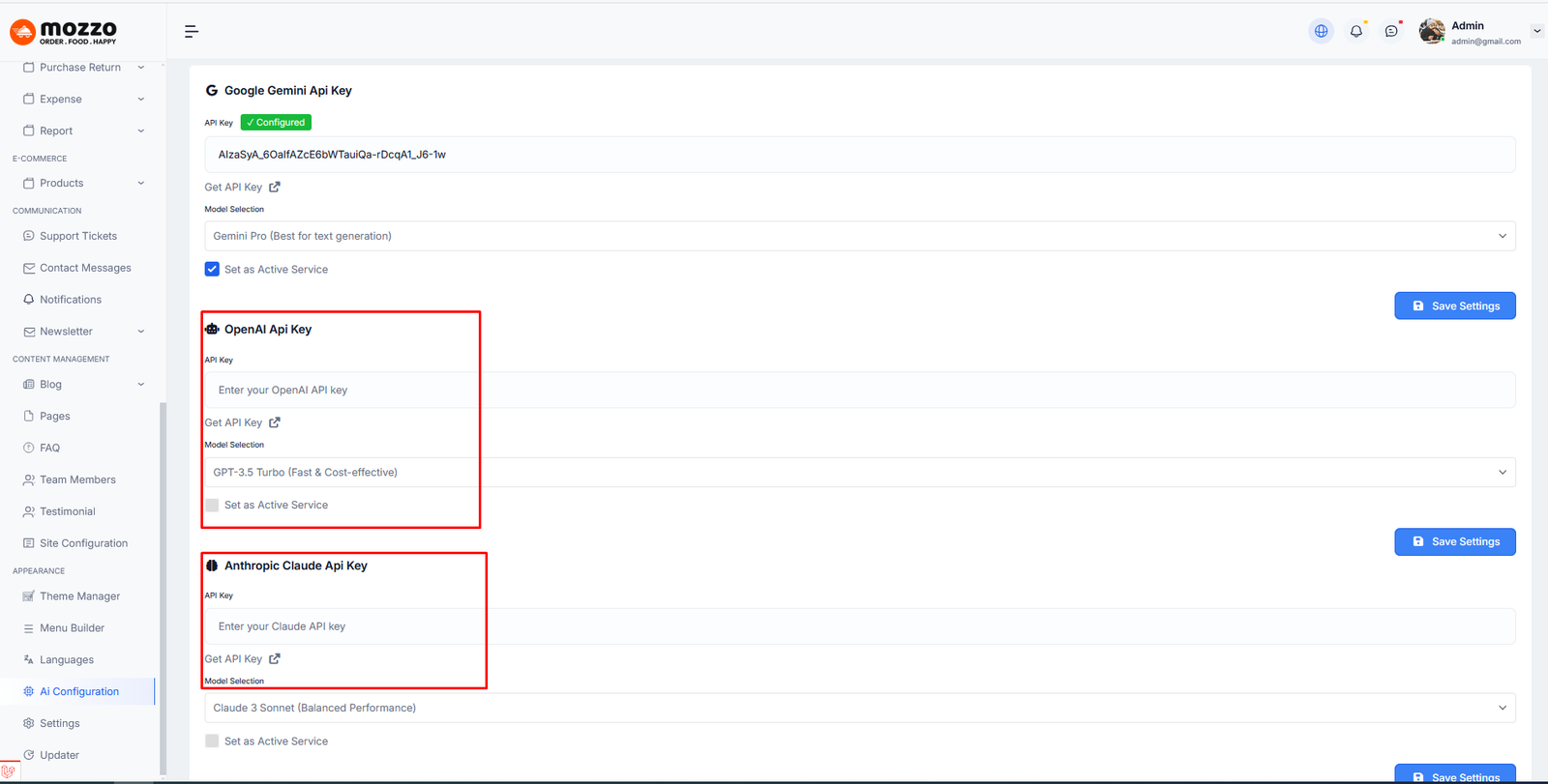 Test Gemini API connection and save settings