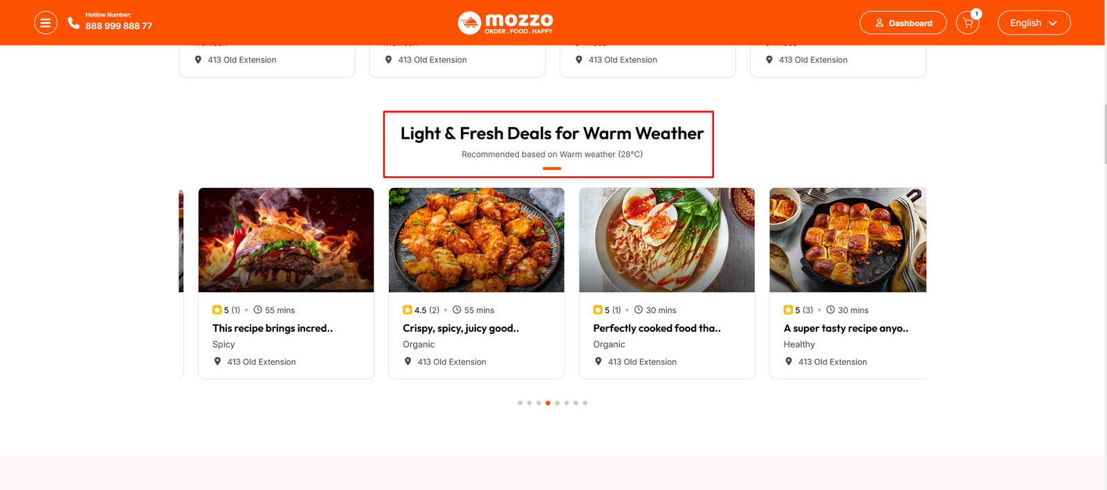 Weather-based food section on frontend