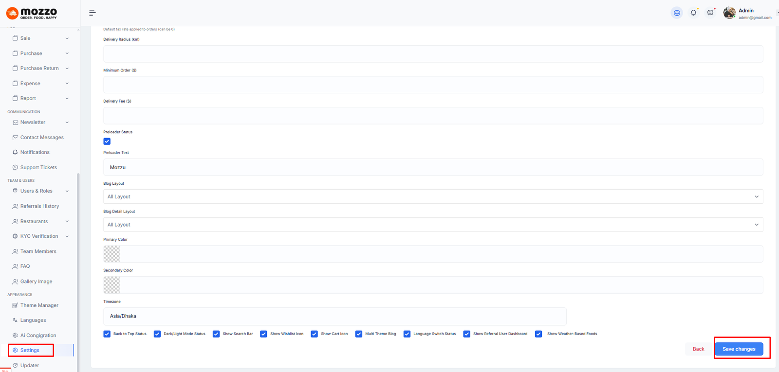 general settings form