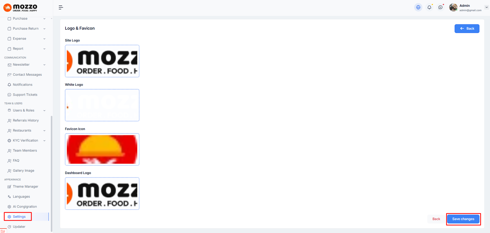 Logo upload interface