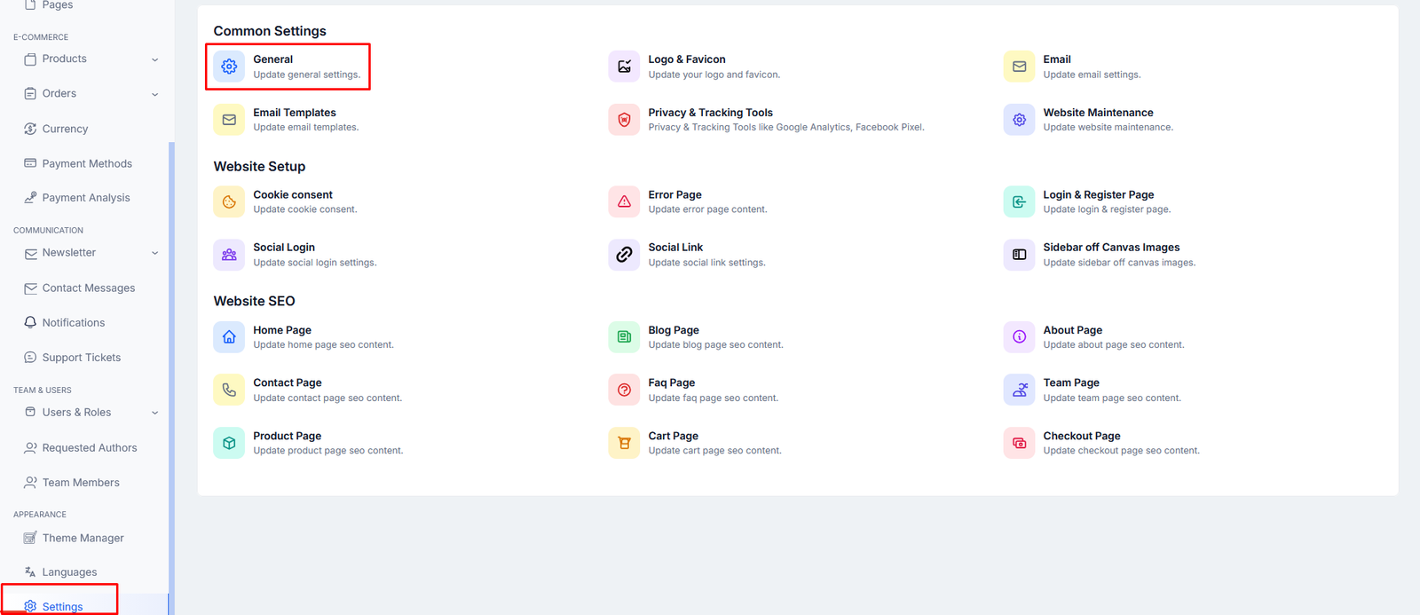 general settings