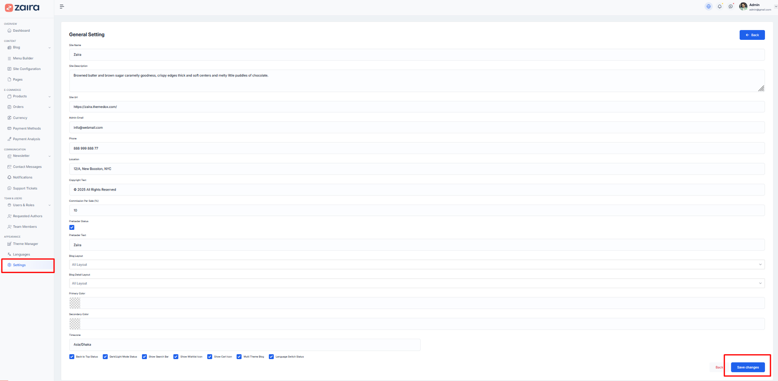 general settings form